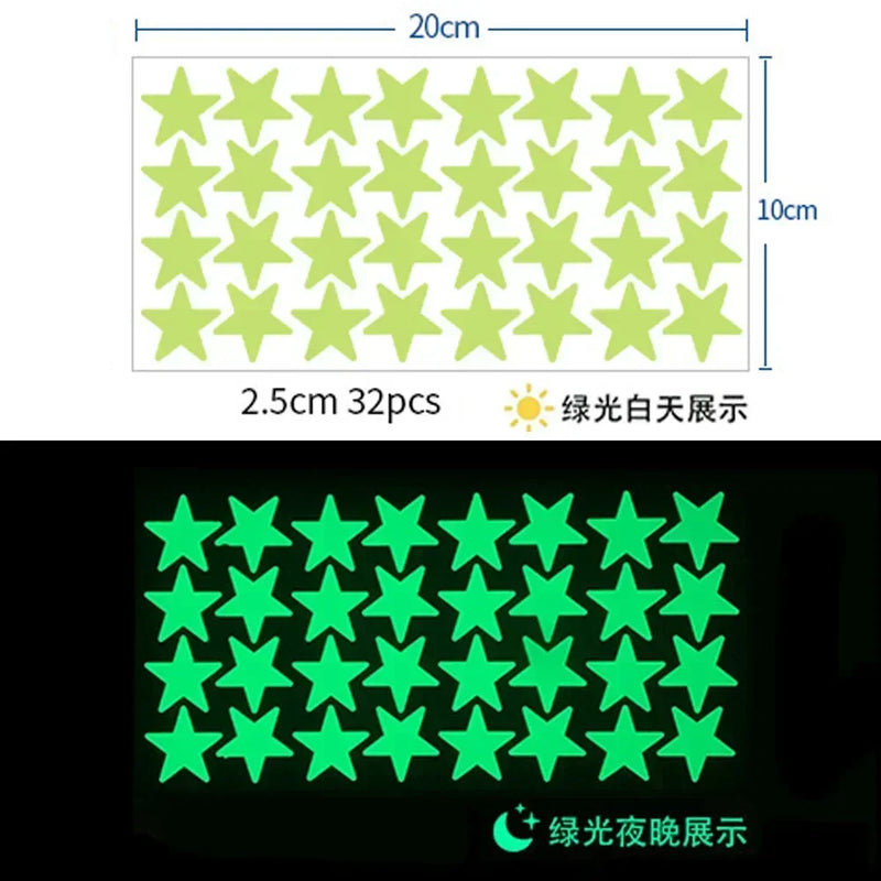 Green Star Luminous Stickers Children's Bedroom Wall Fluorescent Stickers Home Decoration DIY Self-adhesive Dot Stickers