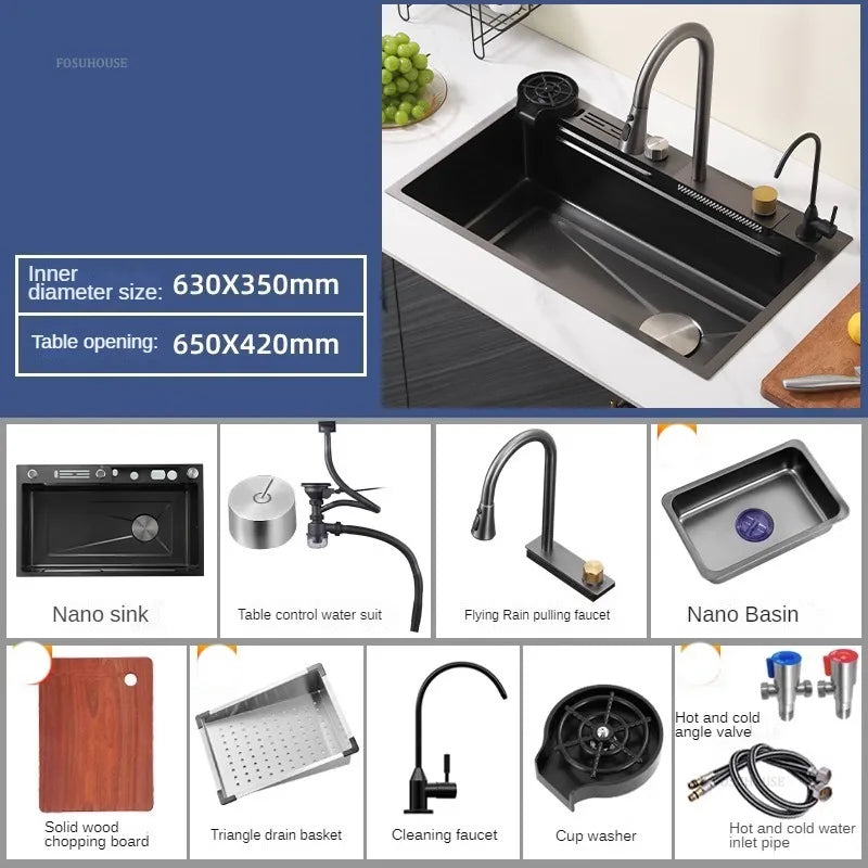 Nordic Metal Kitchen Sinks for Bar Counter Smart Digital Display with Cup Washer Sinks Light Luxury Design Sink for Dining Room