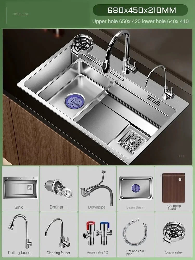 Light Luxury Silver Nano Sink for Kitchen Modern Stainless Steel Three-hole Kitchen Sinks Creative Household Sinks for Balcony