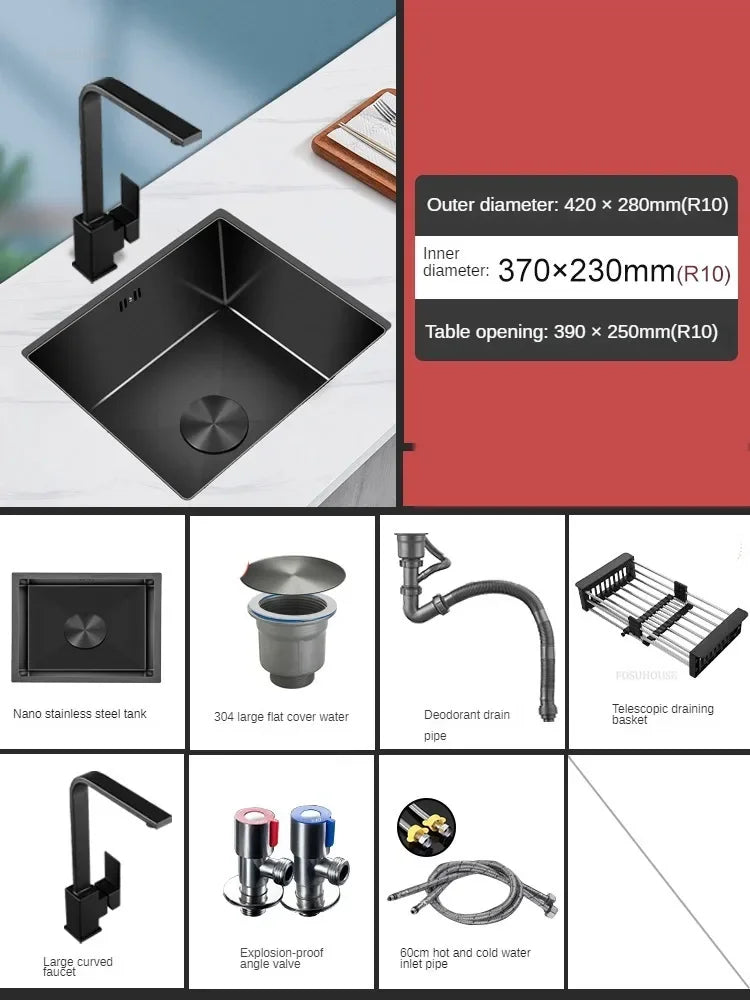 Household Black Sink for Kitchen Italian Metal Dry Handmade Kitchen Sinks Simple Small Light Luxury Kitchen Sinks for Bar