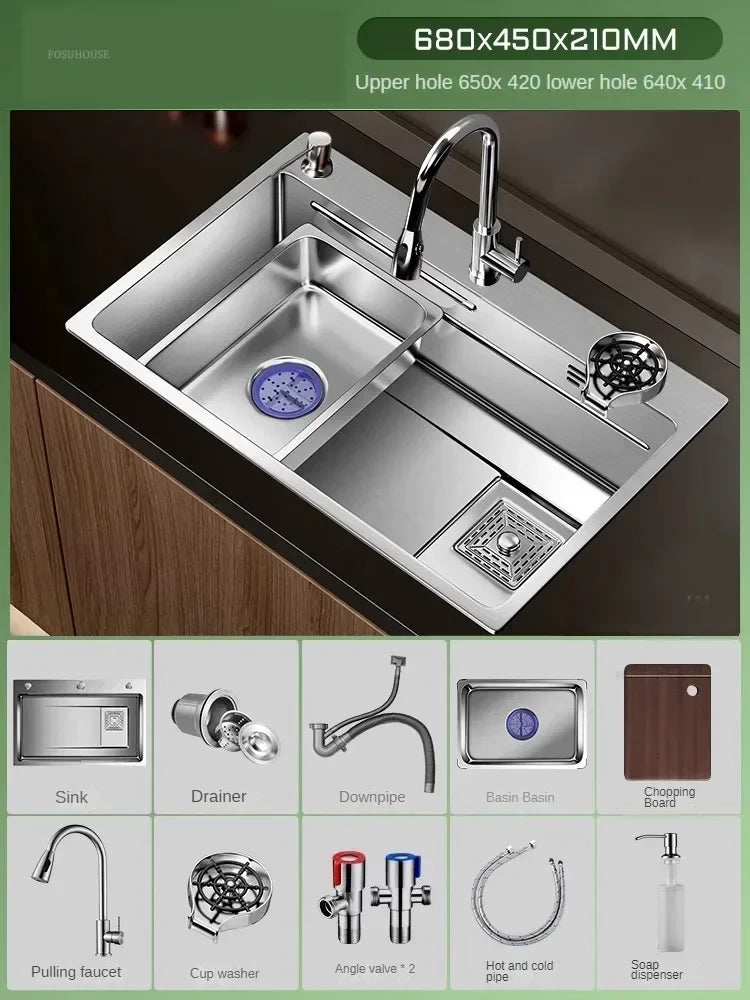 Light Luxury Silver Nano Sink for Kitchen Modern Stainless Steel Three-hole Kitchen Sinks Creative Household Sinks for Balcony