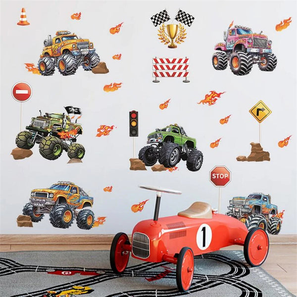 3D Cartoon Automotive Engineering Vehicle Wall Stickers For Kids Room Home Bedroom PVC Decor Cartoon Movie Mural Art Decals