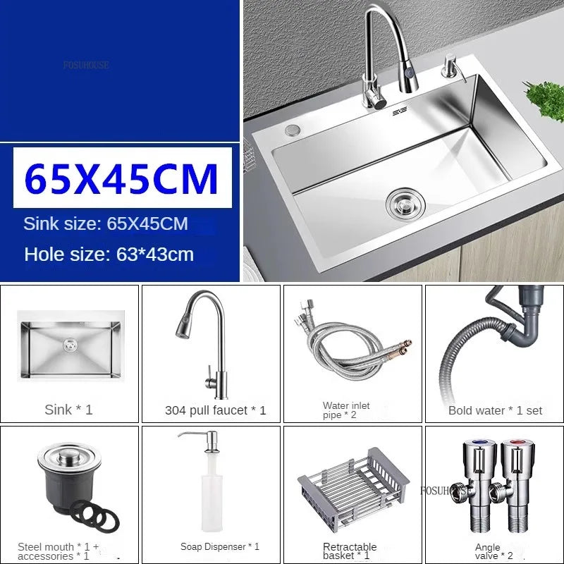 Modern Stainless Steel Kitchen Sinks for Restaurant Thickened Brushed Single-bowl Sink Minimalist Commercial Sinks for Kitchen