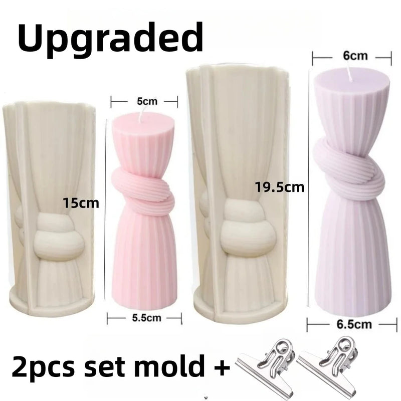 Upgraded Knot Cylindrical Candle Silicone Mold Bow Knot Stripe Cylindrical Candle Mold Vase Shape Candle Acrylic Plastic mold