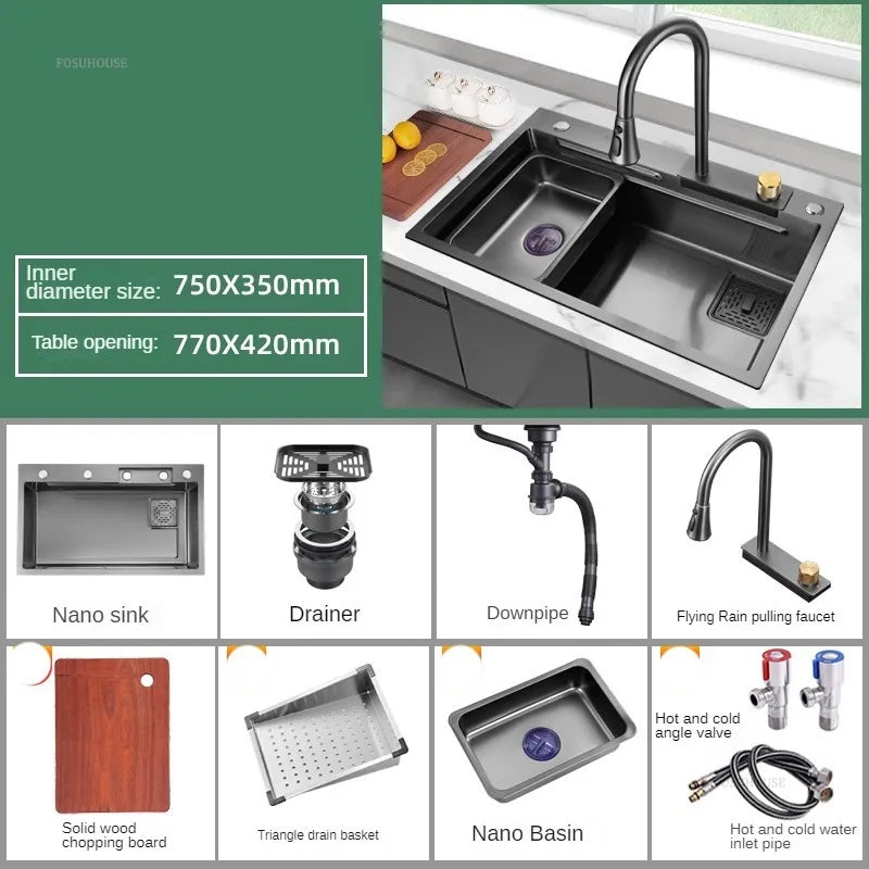 Nordic Metal Kitchen Sinks for Bar Counter Smart Digital Display with Cup Washer Sinks Light Luxury Design Sink for Dining Room