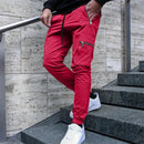 Men's casual overalls spring and autumn new drawstring fashion personality zipper pocket small foot pencil pants long pants