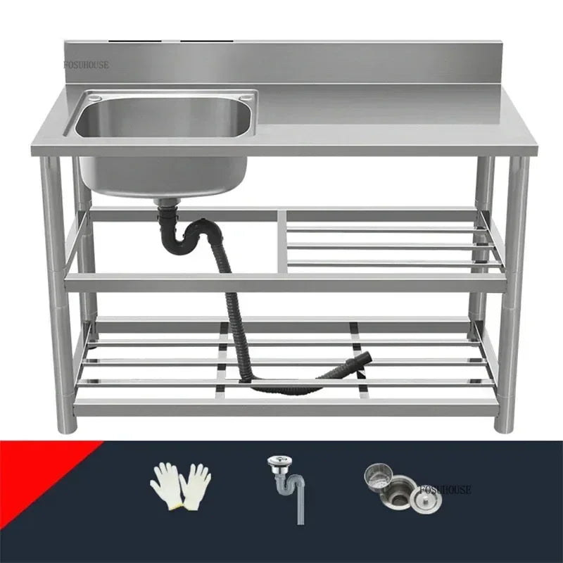 Household Vegetable Washing Basin with Bracket Commercial Stainless Steel Kitchen Sinks Kitchen Workbench Washing Single Sink