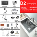 Waterfall Sink Stainless Steel Kitchen Sink Embossed Large Single Slot Ambient light Digital Display Faucet Set Soap Dispenser