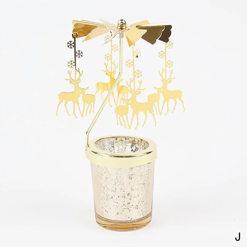 Rotating Candle Stick Holder Gold Candlestick Home Decoration Romantic Valentine's Gift Party Room Decor Carousel Candle Stand