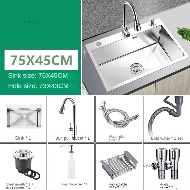 Modern Stainless Steel Kitchen Sinks for Restaurant Thickened Brushed Single-bowl Sink Minimalist Commercial Sinks for Kitchen