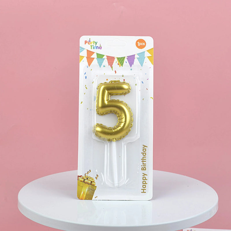 1Pc Festive Party Supplies Birthday Candles Digital Candle Cake Topper Gold Balloon Design Number 0-9 for Baking Dessert