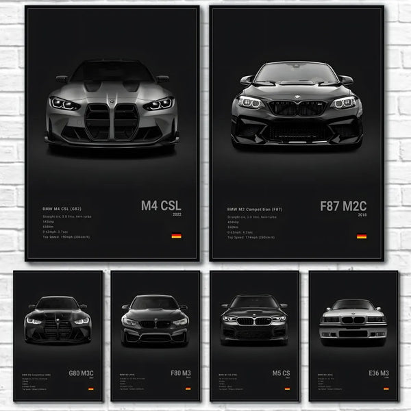 Luxury Black Classic latest sports car F80 M3 M4 M5 Z8 G80 B-BMW Cool Poster Home living room Wall Art Garage Room Decor