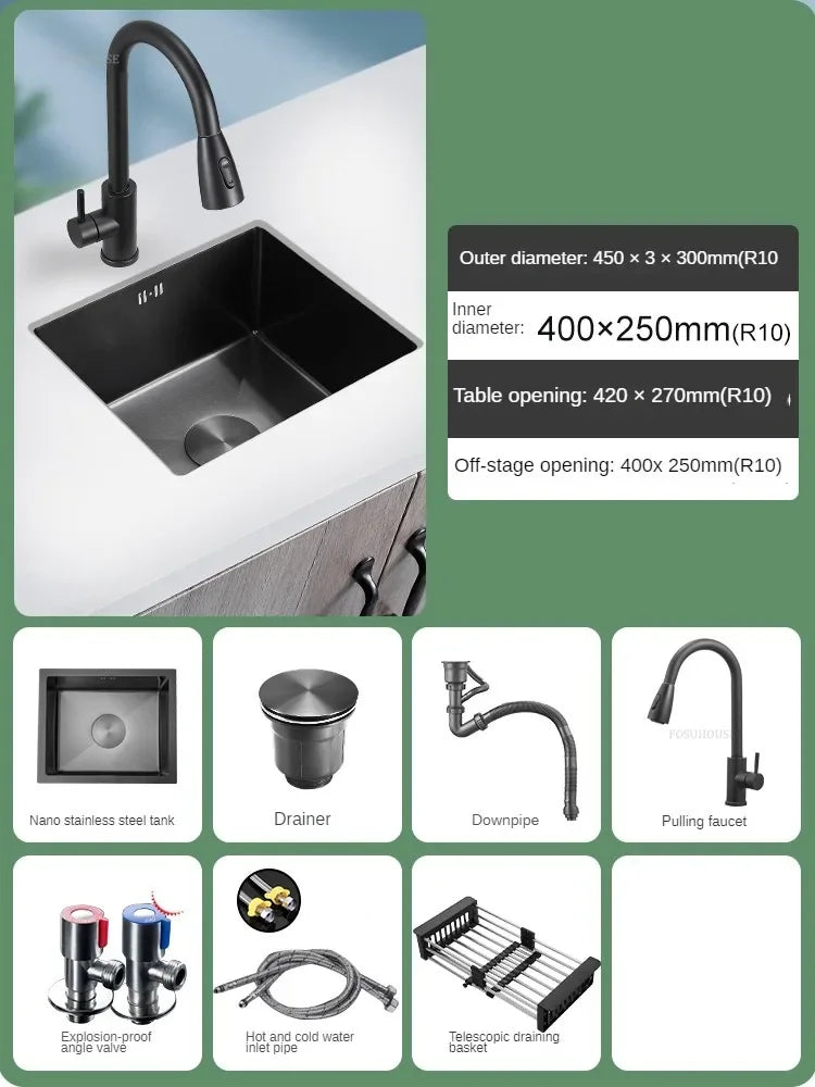 Household Black Sink for Kitchen Italian Metal Dry Handmade Kitchen Sinks Simple Small Light Luxury Kitchen Sinks for Bar