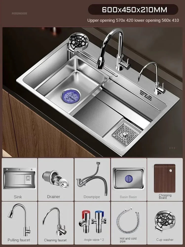 Light Luxury Silver Nano Sink for Kitchen Modern Stainless Steel Three-hole Kitchen Sinks Creative Household Sinks for Balcony