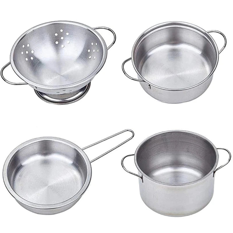 Stainless Steel Kids House Kitchen Toy Children Pretend Play Cookware Set