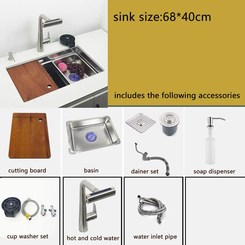 304 stainless steel undermount or Above Mount kitchen sink Washing Basin with Multifunctional waterfall kitchen faucet