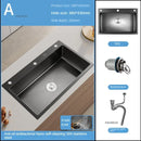 German Nano Sinks for Apartments Black Metal Three-hole Drain Kitchen Sink Light Luxury Household Kitchen Sink for Rental Houses
