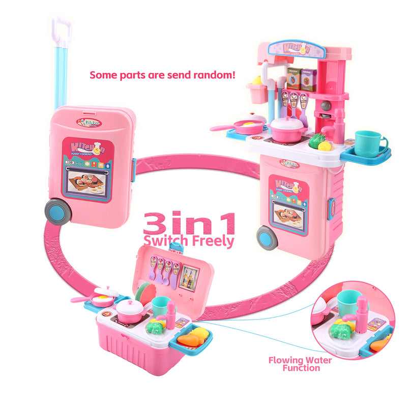 Integrates Storage Boxes and Tableware Kitchen Play Set Movable Kitchens Stove Fruit 3-IN-1 Portable Suitcase Cooking Kits Toys