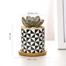 Nordic Geometric Pattern Ceramic Succulent Pot Straight Simple Black and White Home Decoration Succulent Small Potted Plant