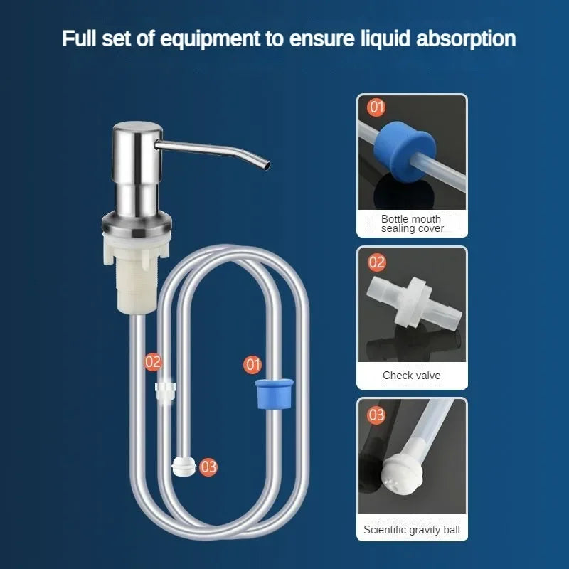 Stainless Steel Soap Dispenser Extension Tube Kit Kitchen Sink Liquid Soap Dispenser Bathroom Lotion Detergent Hand Press Pumps