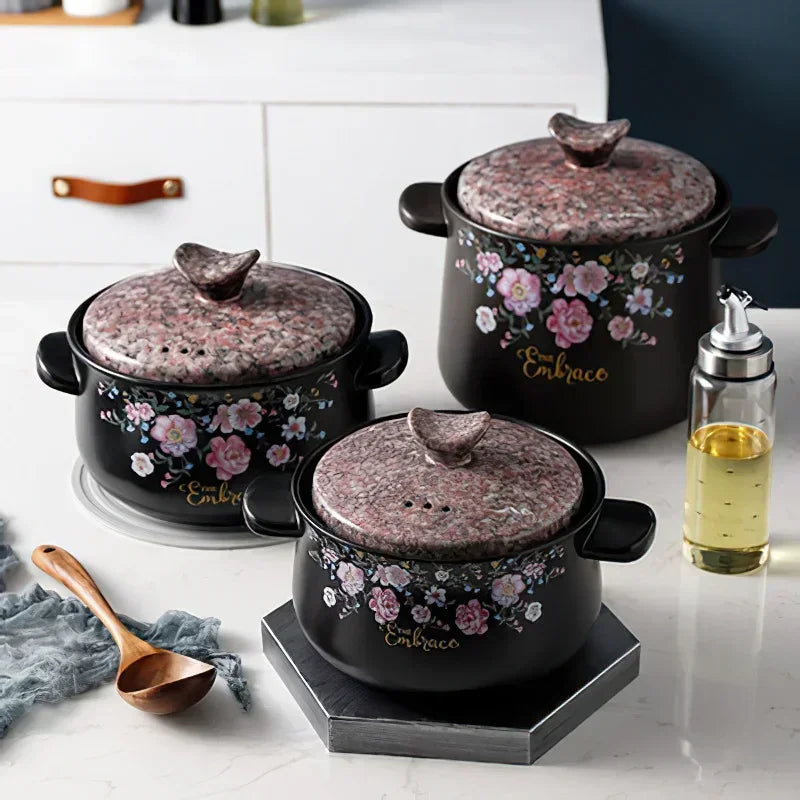 Terracotta Casserole Korean Flower Clay Pot Ceramic Soup Pots Saucepan Stewpan Cooking Pan Home Kitchen Supplies Cookware