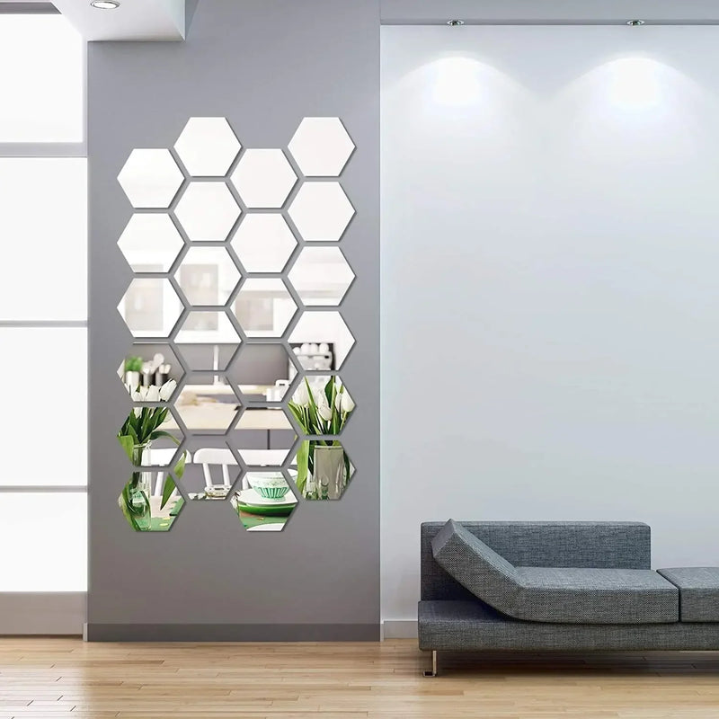 Wholesale Acrylic Hexagon Mirror Wall Stickers Self Adhesive Solid Paster DIY Tile Decals Living Room Art Decoration Ornaments