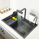 LED Waterfall Kitchen Sink 4 Modes Faucet Large Single basin honeycomb anti-scratch nano technology 304 Stainless Steel Sink