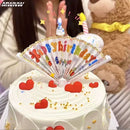 Hot Happy Birthday Fan Shaped Automatic Opening of Candles Magic Candle Cake Cupcake Topper Party Decoration Supplies DIY Gifts