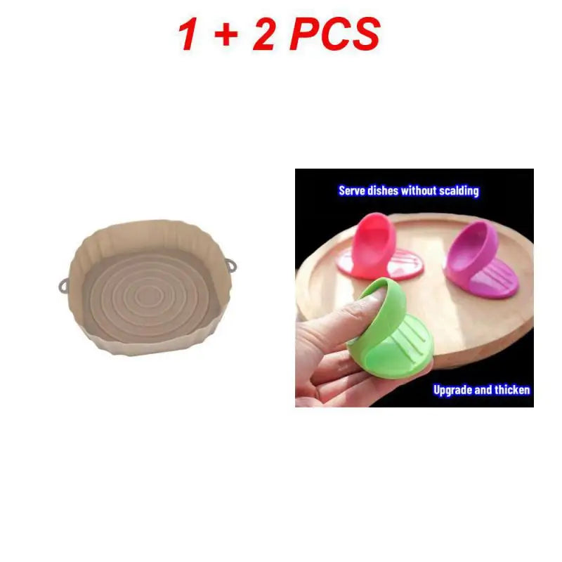 1PC Silicone Air Fryer Basket Oven Mold Baking Tray Pizza Fried Chicken Basket Round Square Reusable Pan Liner Accessories