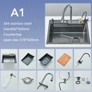 Dark Grey Nano Kitchen Sink Above Mount Washing Basin Chopping Board 304 Stainless Steel Single Grey Kitchen Sink Kitchen Faucet