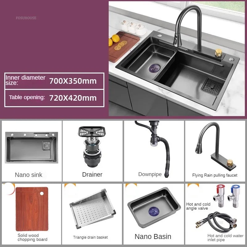 Nordic Metal Kitchen Sinks for Bar Counter Smart Digital Display with Cup Washer Sinks Light Luxury Design Sink for Dining Room