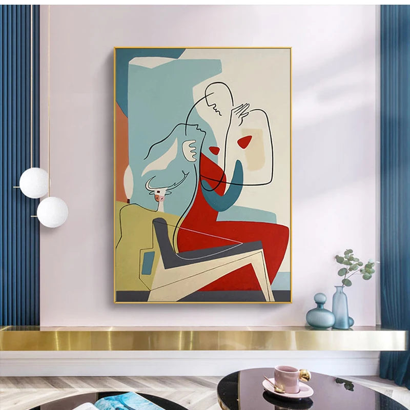 Hand-Painted Oil Paintings Canvas Picasso Style Acrylic Wall Art Decoration Handmade Abstract Artwork for Home Room Best Gift