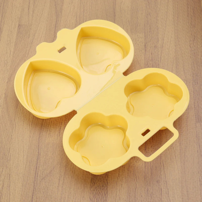 Microwave Egg Cooker Heart Flower Shaped Egg Kitchen Gadgets Silicone Fried Eggs Oven(Flowers + Heart,Yellow)