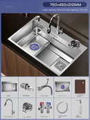 Light Luxury Silver Nano Sink for Kitchen Modern Stainless Steel Three-hole Kitchen Sinks Creative Household Sinks for Balcony