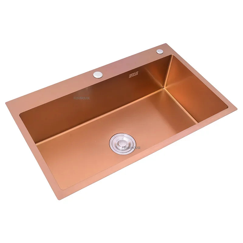 Rose Gold Stainless Steel Single Bowl Kitchen Sinks Accessory 304 Sink Bowl Kitchen Drain Basket Above Counter Sink Wash Basin