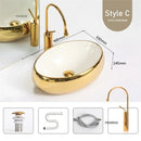 Luxury Gold Ceramic Tabletop Bathroom Sinks Home Hotel European Minimalist Household Washbasin Square Bathroom Wash Basins d