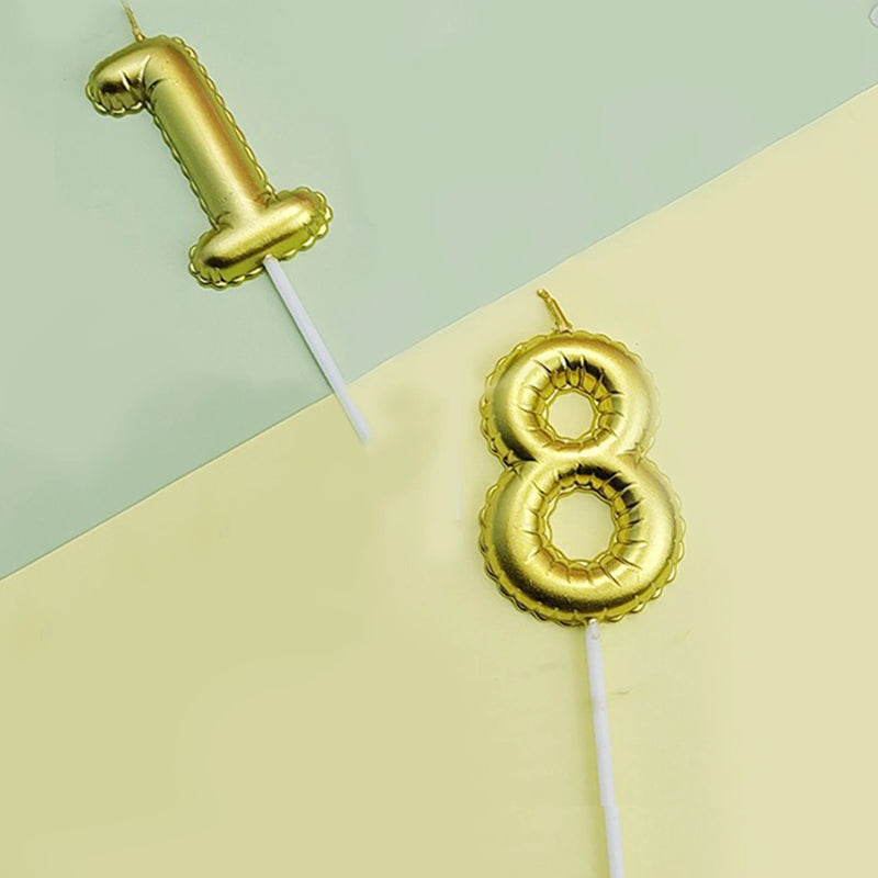 1Pc Festive Party Supplies Birthday Candles Digital Candle Cake Topper Gold Balloon Design Number 0-9 for Baking Dessert