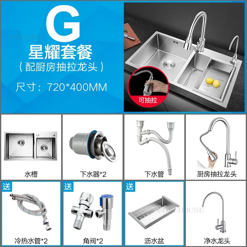 Thickened Kitchen Sinks Modern Stainless Steel Furniture Household Sink 304 Hand Double Trough Sinks Under Kitchen Sink