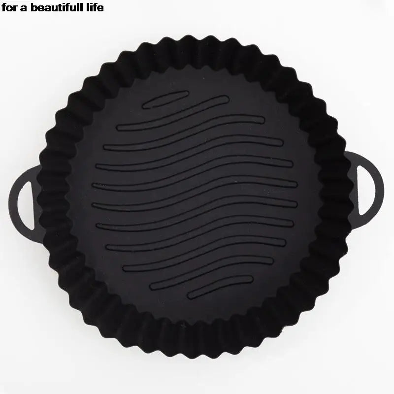 1PC Reusable Silicone Air Fryer Basket Oven Mold Baking Tray Pizza Fried Chicken Basket Round Square Pan Liner Accessories
