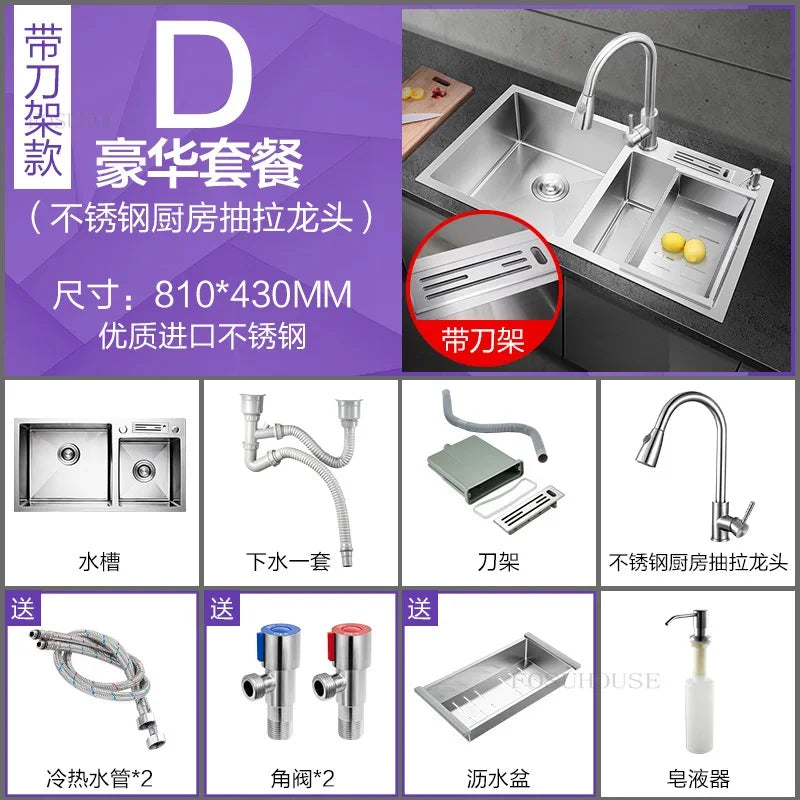 Thickened Kitchen Sinks Modern Stainless Steel Furniture Household Sink 304 Hand Double Trough Sinks Under Kitchen Sink