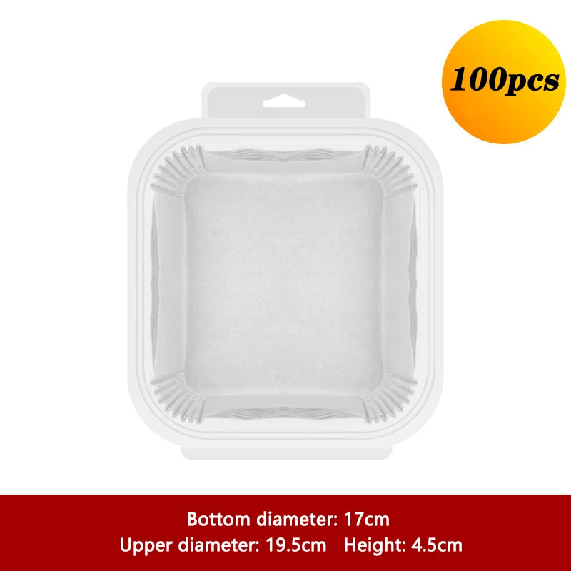 50/100pcs Air Fryer Disposable Paper Liner Non-Stick Mat Steamer Round Square Paper Baking Mats Kitchen Baking AirFryer Tools