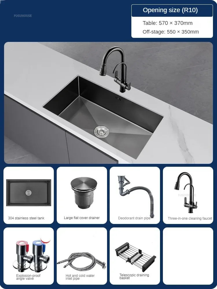 Household Black Sink for Kitchen Italian Metal Dry Handmade Kitchen Sinks Simple Small Light Luxury Kitchen Sinks for Bar
