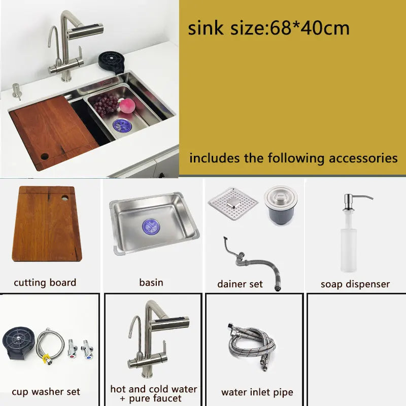 304 stainless steel undermount or Above Mount kitchen sink Washing Basin with Multifunctional waterfall kitchen faucet