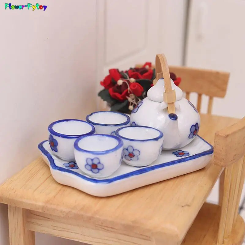 3/5/6pcs 1/12 Dollhouse Miniature Accessories Ceramics Tea Set Model Kitchen Tableware