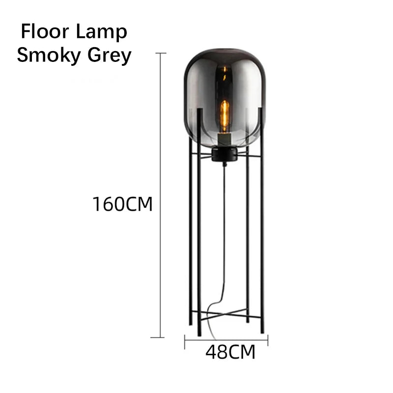 Post-Modern Nordic Glass LED Floor Lamp for Bedside Table Living Room Home Decor Villa Hotel Cafe Standing Light Industrial E27