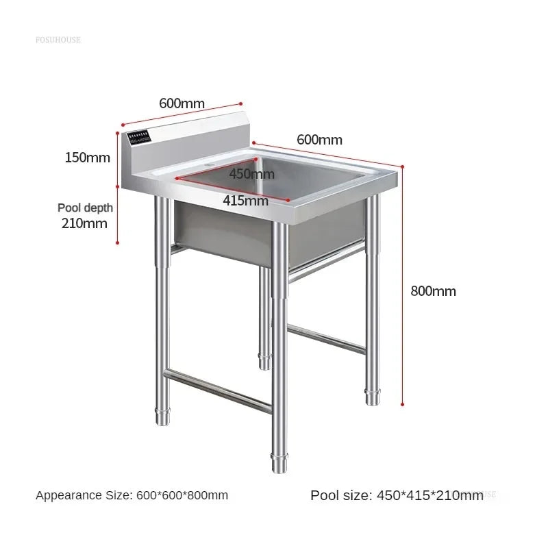 Stainless Steel Kitchen Sinks Washing Sink with Bracket Multifunctional Sinks for Restaurant Commercial Floor Dishwashing Sinks