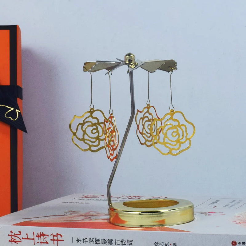 Romantic Aromatherapy Glass Candle Cup Lid, Stainless Steel Rotating Carousel Candle Holder, Walking Light Candlestick Decoratio