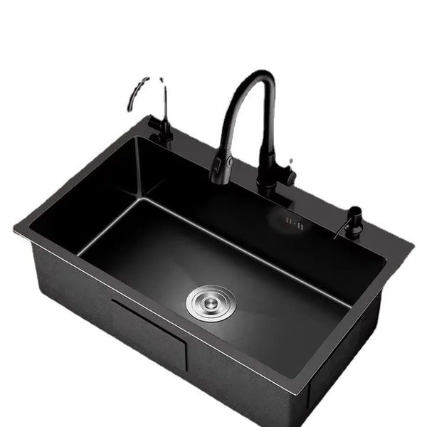 Kitchen Vegetable Basin Sink Large Single Slot 304 Stainless Steel Hand-thickened Under-counter Basin Dishwasher Black Set New