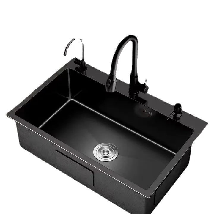 Kitchen Vegetable Basin Sink Large Single Slot 304 Stainless Steel Hand-thickened Under-counter Basin Dishwasher Black Set New