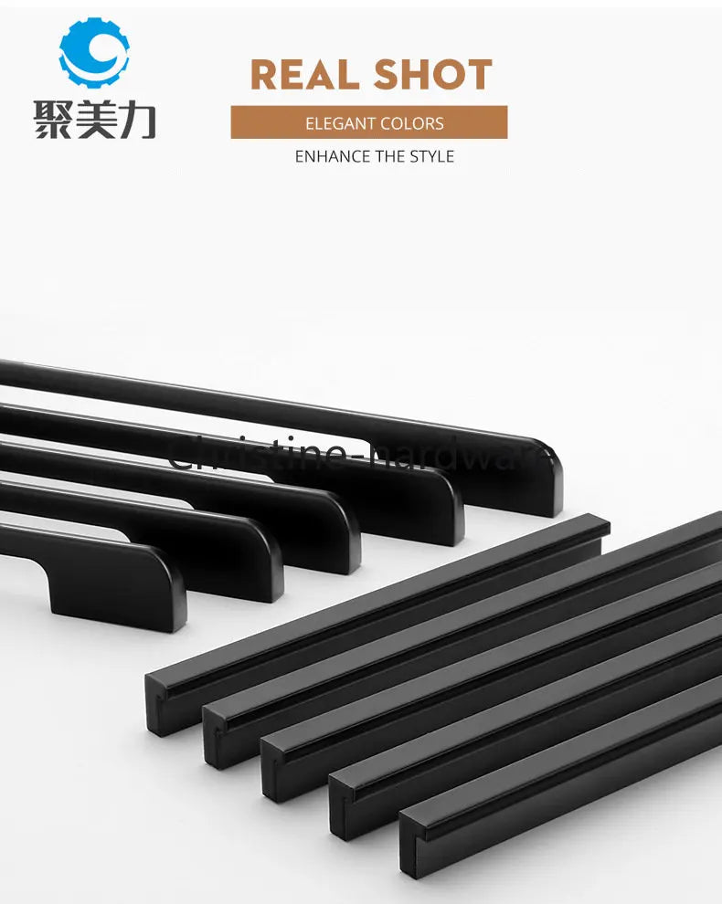 Fashion Black Hidden Cabinet Handles Aluminum Alloy Kitchen Handles Cupboard Pulls Drawer Knobs Furniture Room Door Hardware